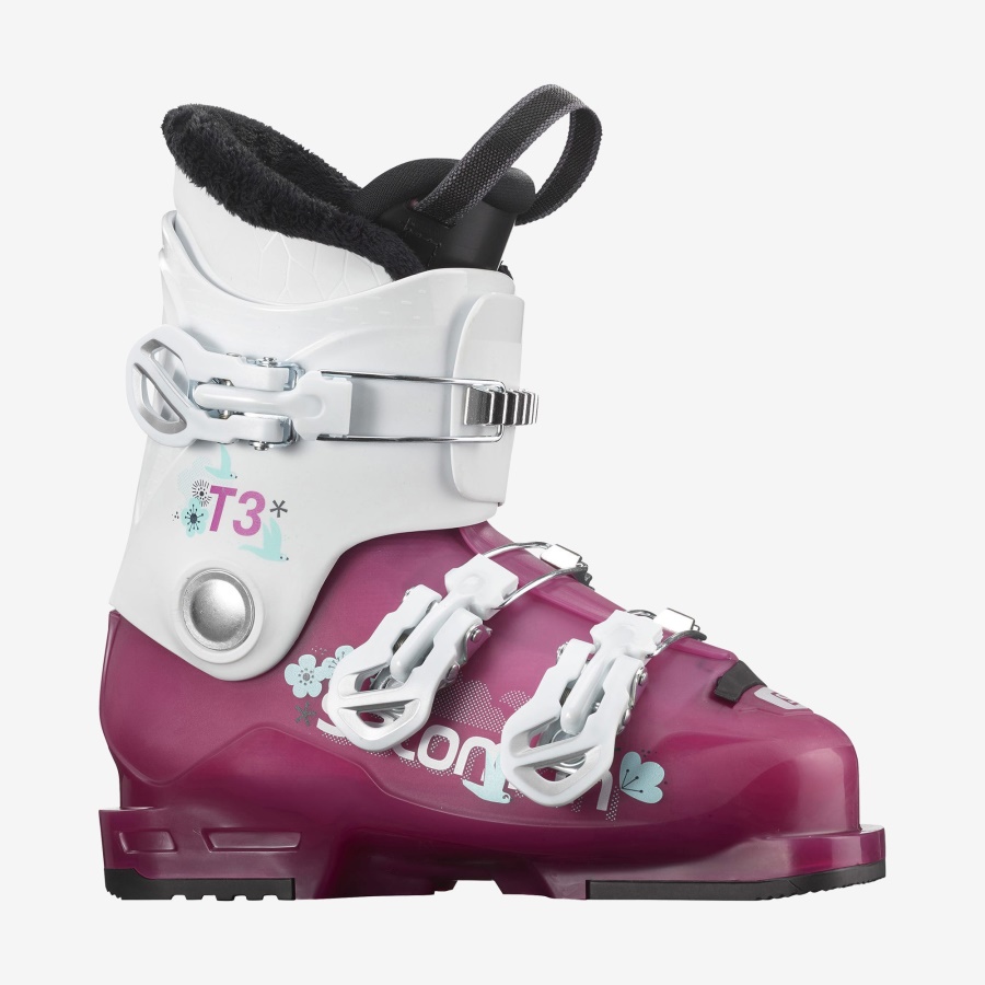 Junior-Kids' On-Piste Boots T3 Rt Girly Rose Violet Translucent-White