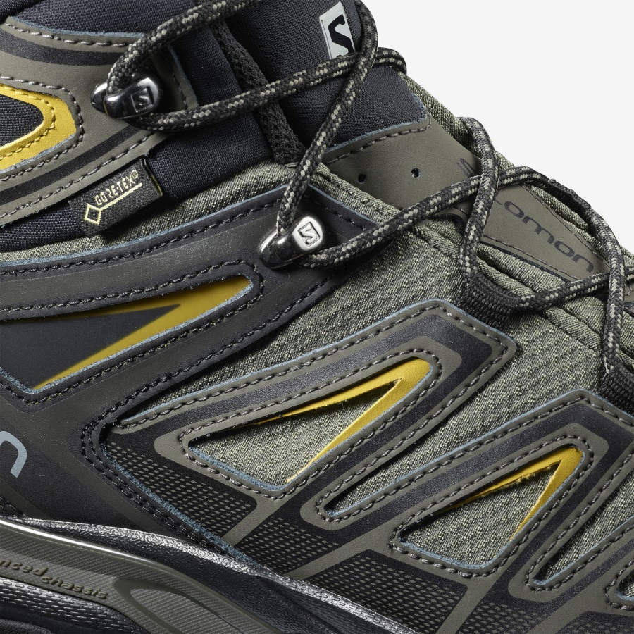 Men's Hiking Boots X Ultra 3 Wide Mid Gore-Gray-Black-Green Sulphur