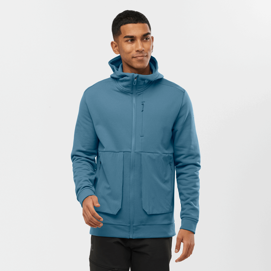 Men's Midlayer Jacket With Hood Essential Warm Fleece Mallard Blue-Heather