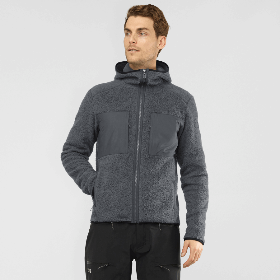 Men's Midlayer Jacket With Hood Essential Warm Teddy Ebony