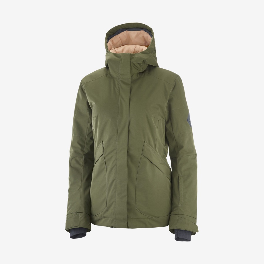 Women's Insulated Jacket Hoodie Snow Rebel Olive Night-Sirocco