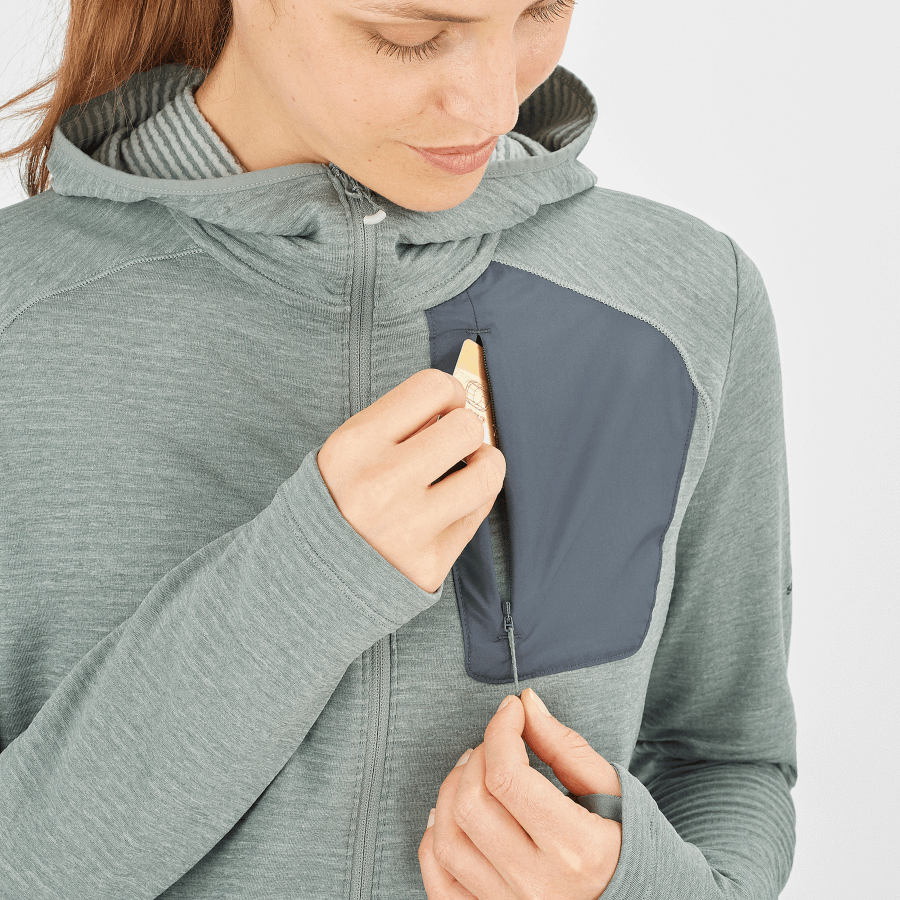 Women's Midlayer Jacket Hoodie Essential Lightwarm Hooded Sedona Sage-Ebony